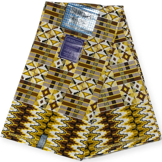 Wax Brillant Super Nice 6 Yards - Marron, Blanc et Or Soumawax