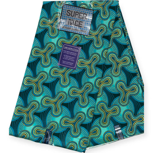 Wax Brillant Super Nice 6 Yards - Turquoise et Or Soumawax