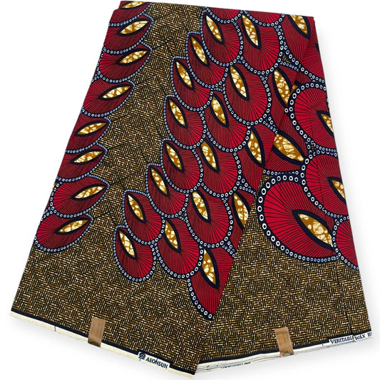 Wax Hitarget 6 Yards - 100% Coton - Marron & Rouge Soumawax