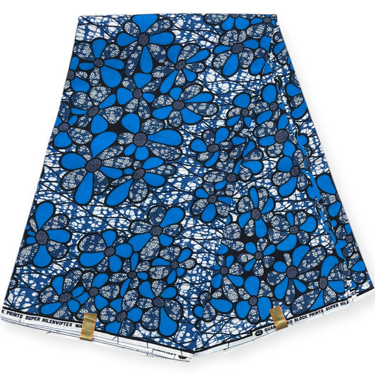 Wax Pagne Africain 6 Yards - 100% Coton - Bleu Soumawax