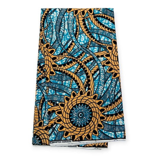 Wax Pagne Africain 6 Yards - 100% Coton - Bleu & Beige Soumawax