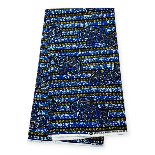 Wax Pagne Africain 6 Yards - 100% Coton - Bleu & Jaune Soumawax