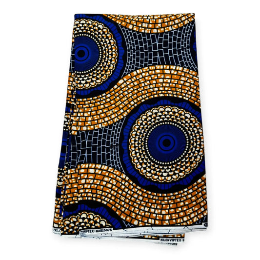 Wax Pagne Africain 6 Yards - 100% Coton - Bleu & Marron Soumawax