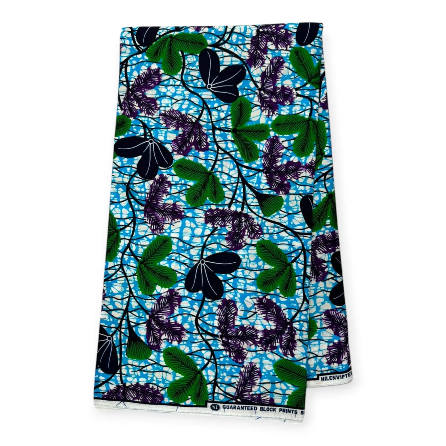 Wax Pagne Africain 6 Yards - 100% Coton - Bleu, Vert & Violet Soumawax