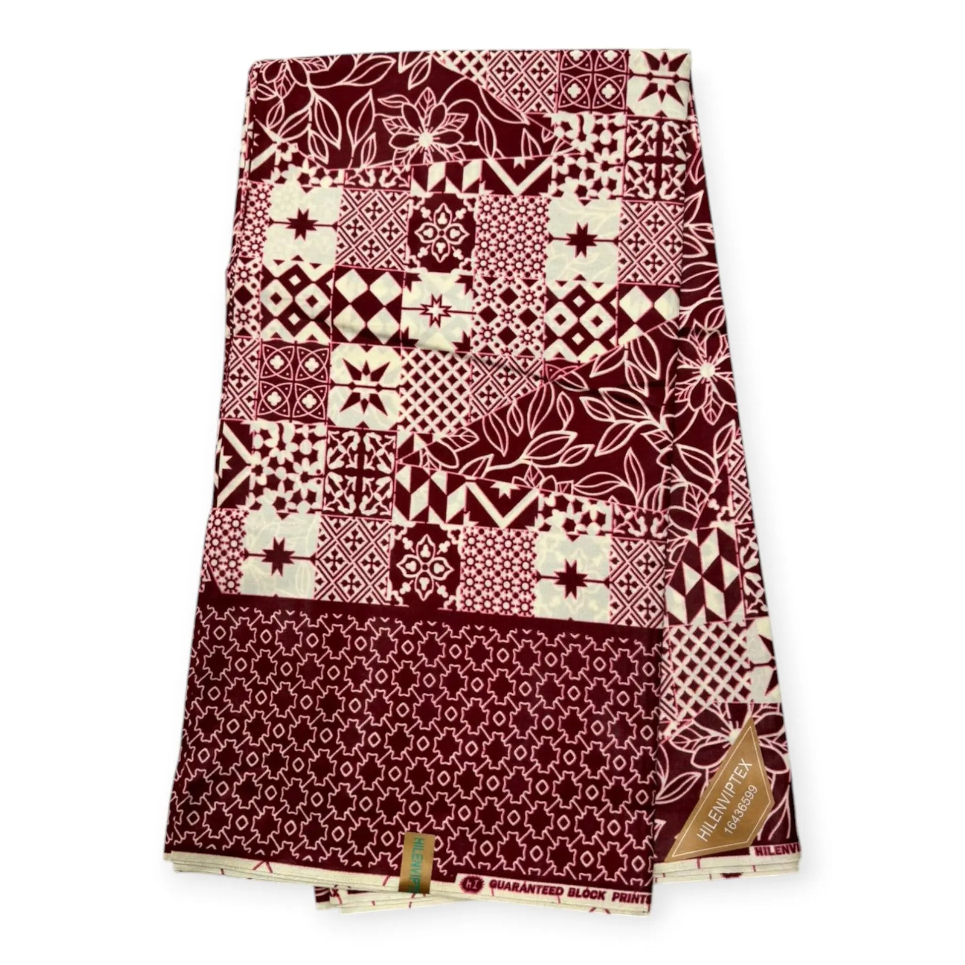 Wax Pagne Africain 6 Yards - 100% Coton - Bordeaux & Beige Soumawax