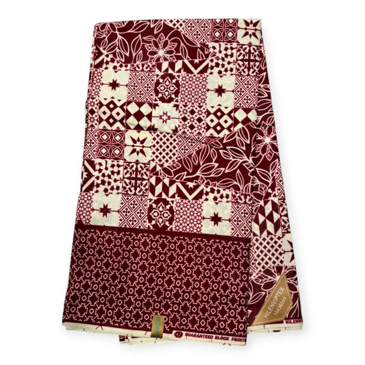 Wax Pagne Africain 6 Yards - 100% Coton - Bordeaux & Beige Soumawax