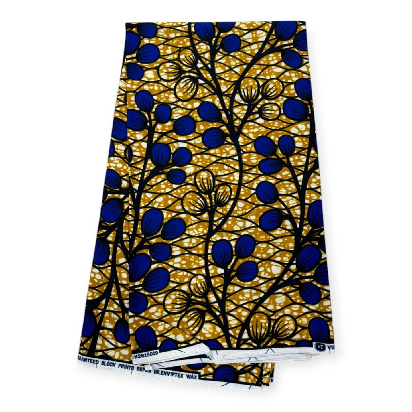 Wax Pagne Africain 6 Yards - 100% Coton - Champagne & Bleu Soumawax