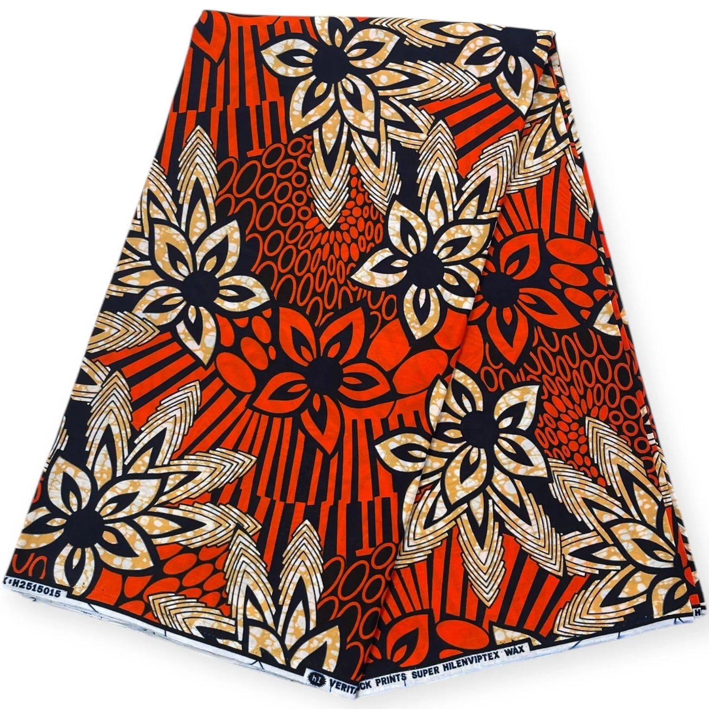 Wax Pagne Africain 6 Yards - 100% Coton - Orange & Noir Soumawax