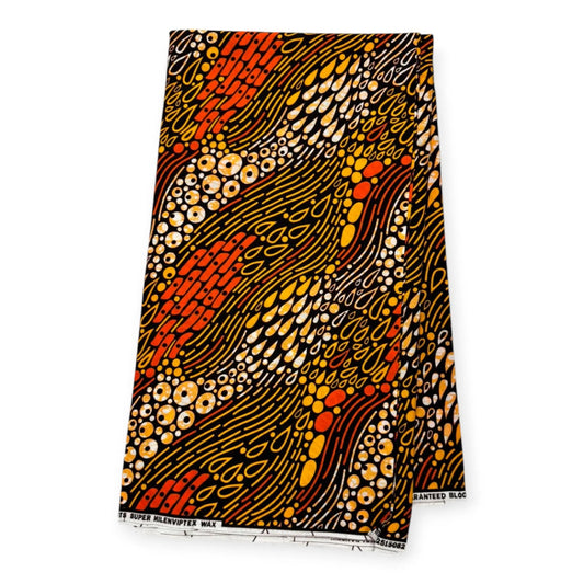 Wax Pagne Africain 6 Yards - 100% Coton - Orange, Marron & Jaune Soumawax