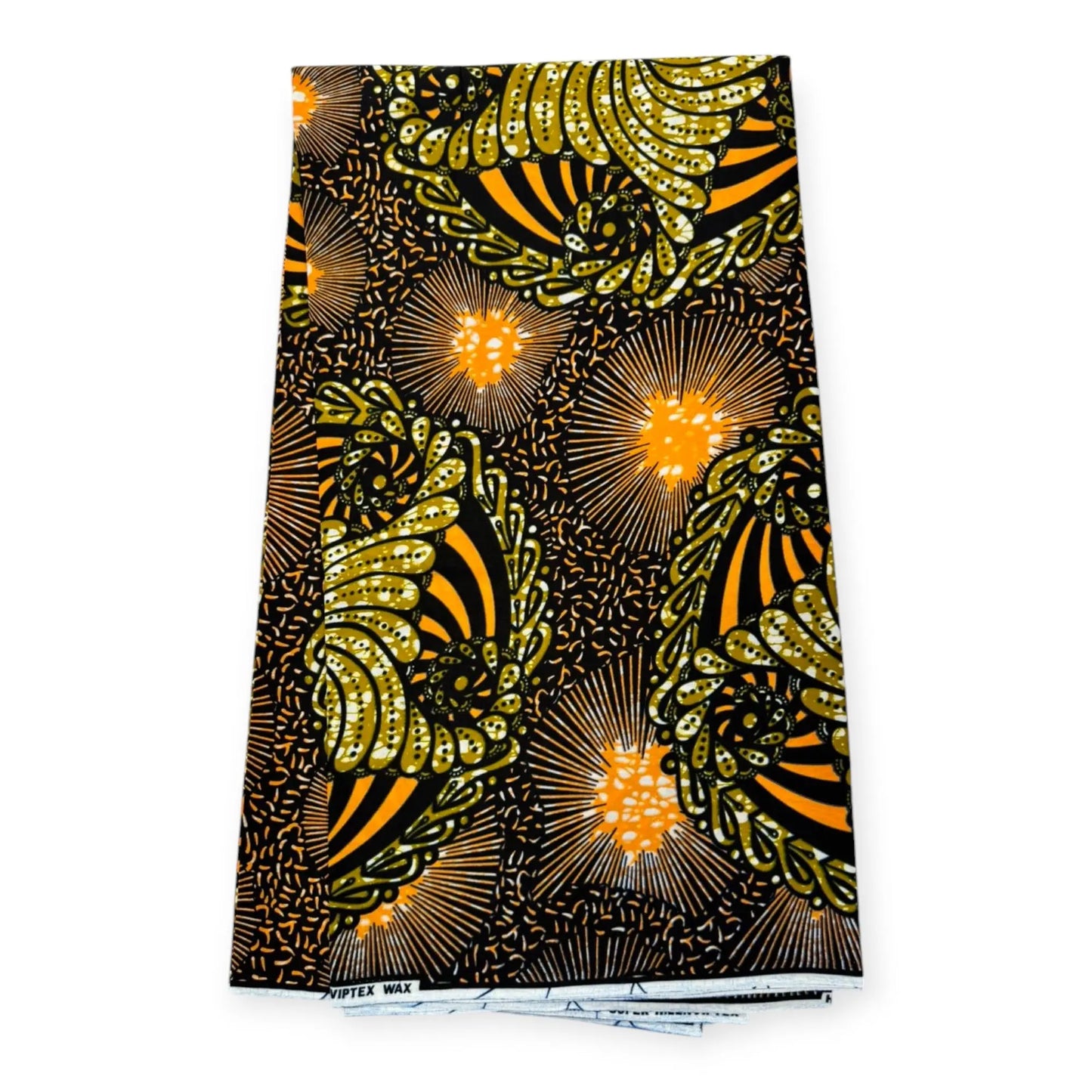 Wax Pagne Africain 6 Yards - 100% Coton - Orange, Noir & Champagne Soumawax