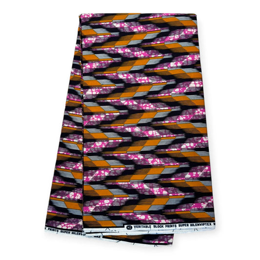 Wax Pagne Africain 6 Yards - 100% Coton - Rose, Orange & Noir Soumawax