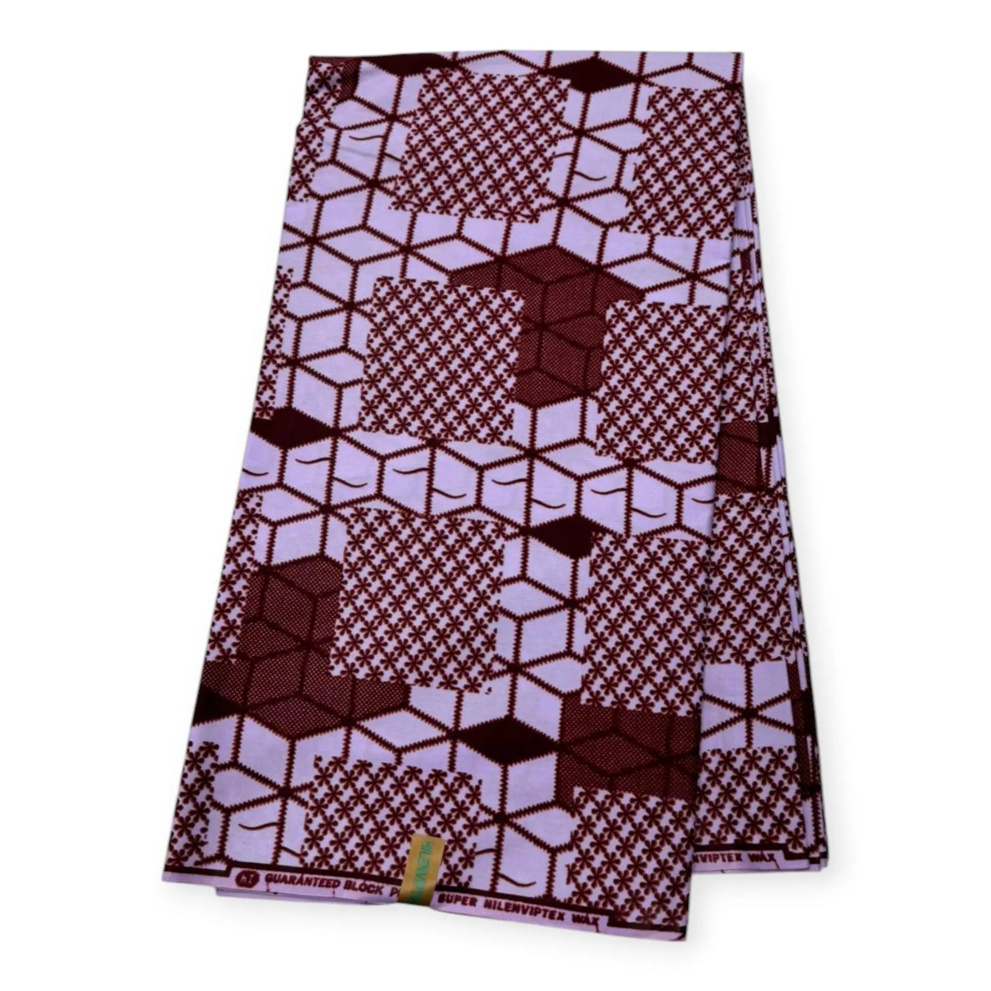 Wax Pagne Africain 6 Yards - 100% Coton - Rouge Bordeaux & Mauve - Satiné Soumawax