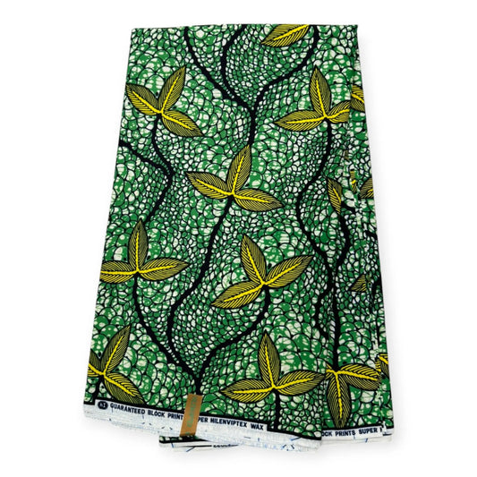 Wax Pagne Africain 6 Yards - 100% Coton - Vert & Jaune Soumawax