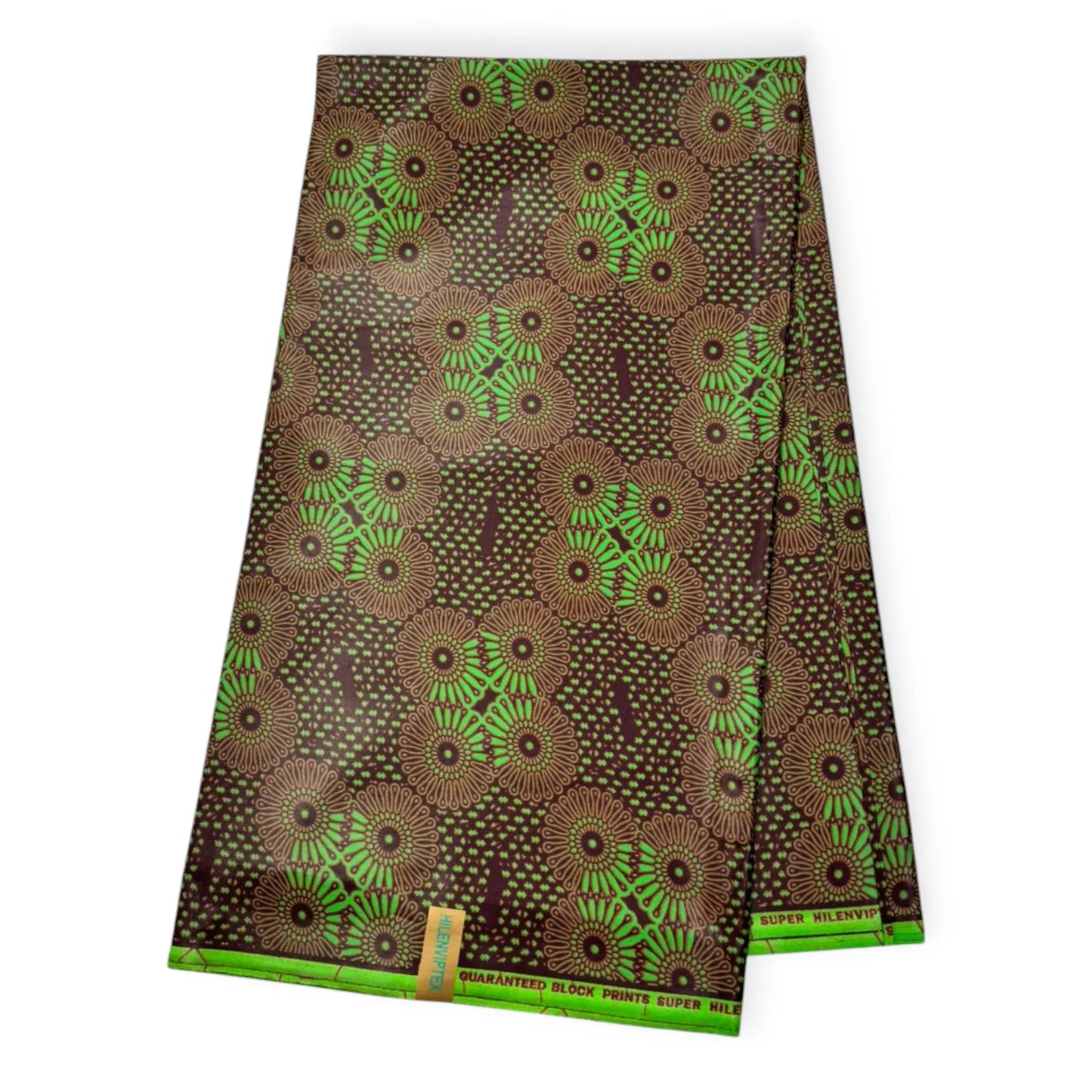 Wax Pagne Africain 6 Yards - 100% Coton - Vert & Marron - Satiné Soumawax