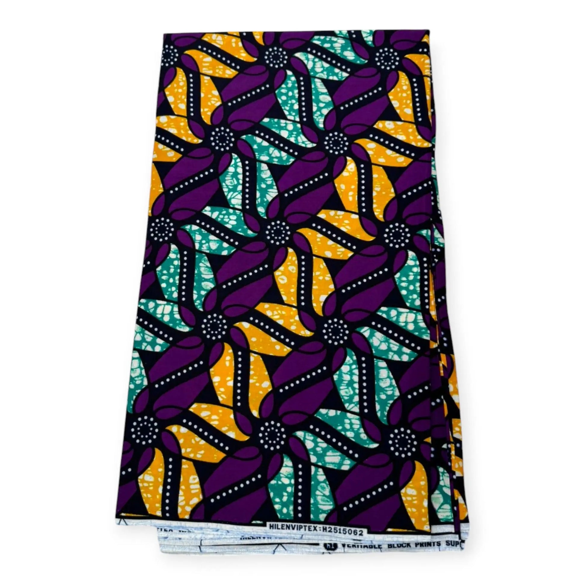 Wax Pagne Africain 6 Yards - 100% Coton - Violet, Jaune & Turquoise Soumawax