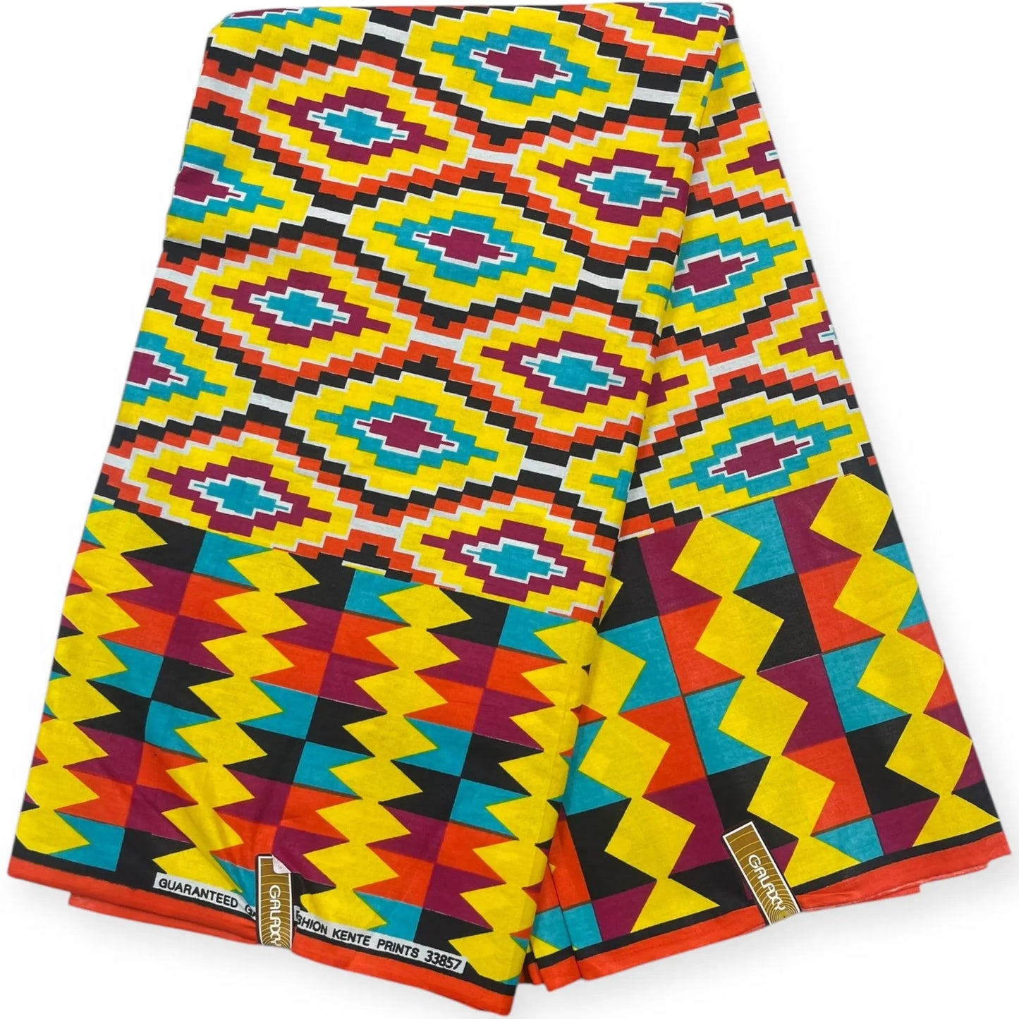 Wax Pagne Africain Kente 6 Yards - 100% Coton - Jaune, Orange & Bleu Soumawax