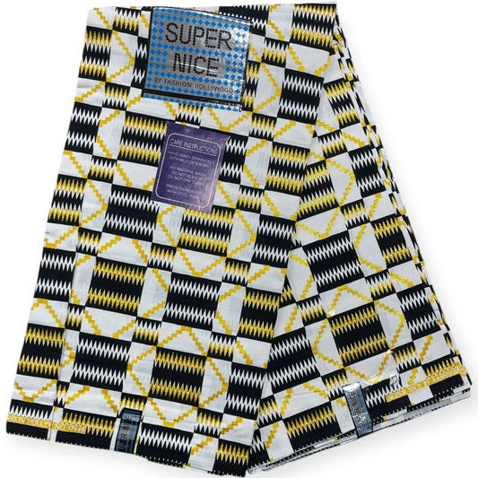 Pagne Wax Brillant Super Nice 6 Yards - Blanc, Noir et Or - Soumawax Soumawax