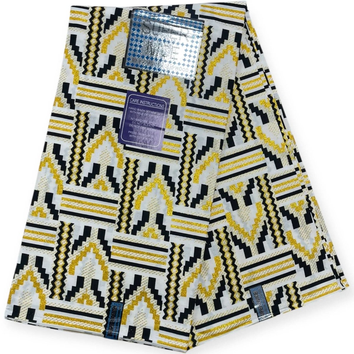 Pagne Wax Brillant Super Nice 6 Yards - Blanc, Noir et Or - Soumawax Soumawax