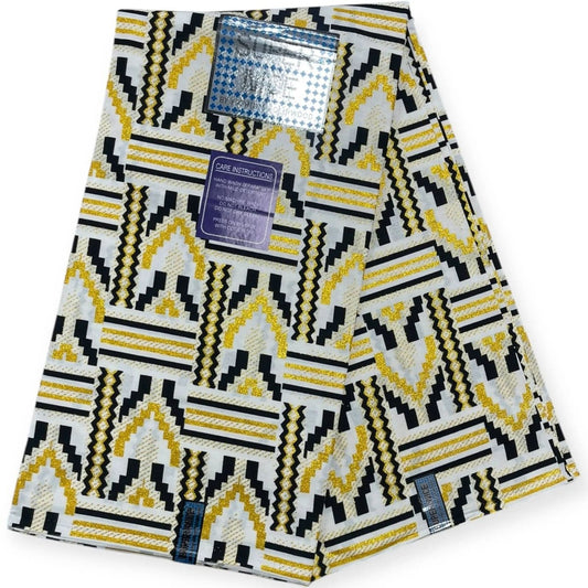 Pagne Wax Brillant Super Nice 6 Yards - Blanc, Noir et Or - Soumawax Soumawax