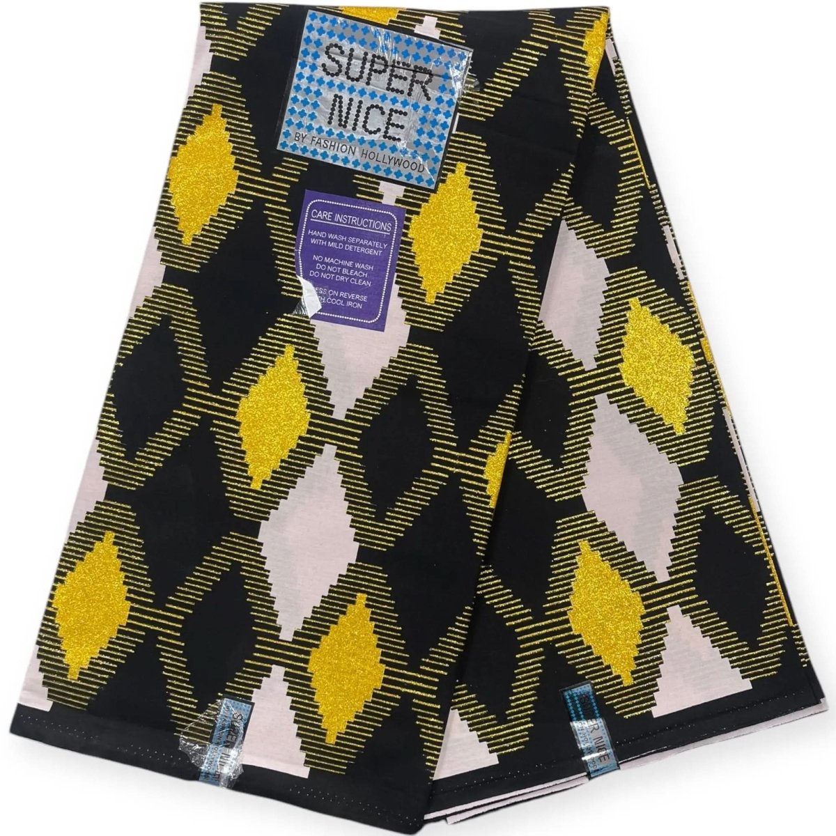 Pagne Wax Brillant Super Nice 6 Yards - Blanc, Noir et Or - Soumawax Soumawax