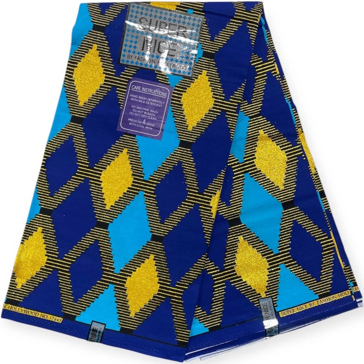 Pagne Wax Brillant Super Nice 6 Yards - Bleu et Or - Soumawax Soumawax