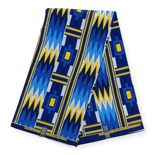 Pagne Wax Brillant Super Nice 6 Yards - Bleu et Or - Soumawax Soumawax