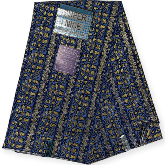 Pagne Wax Brillant Super Nice 6 Yards - Bleu et Or - Soumawax Soumawax