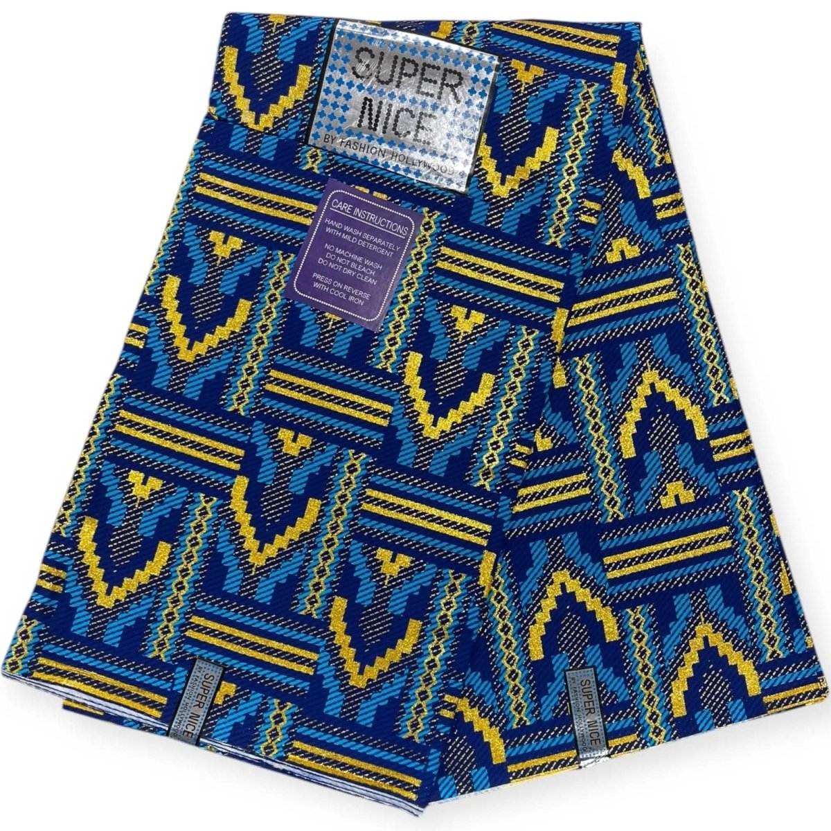 Pagne Wax Brillant Super Nice 6 Yards - Bleu et Or - Soumawax Soumawax