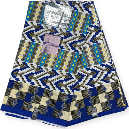 Pagne Wax Brillant Super Nice 6 Yards - Bleu et Or - Soumawax Soumawax