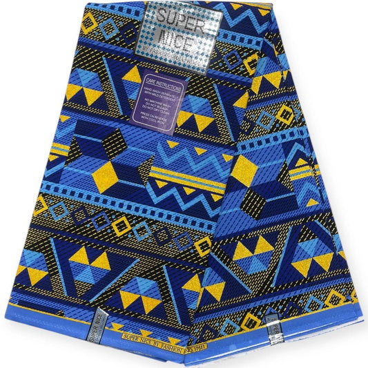 Pagne Wax Brillant Super Nice 6 Yards - Bleu, Noir et Or - Soumawax Soumawax