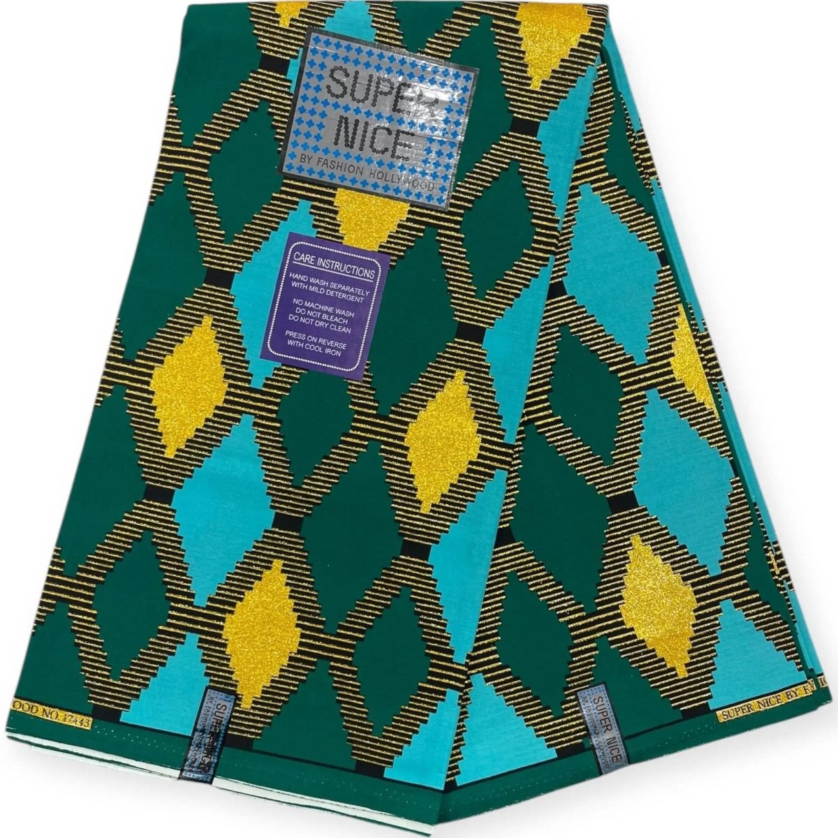 Pagne Wax Brillant Super Nice 6 Yards - Bleu, Vert et Or - Soumawax Soumawax