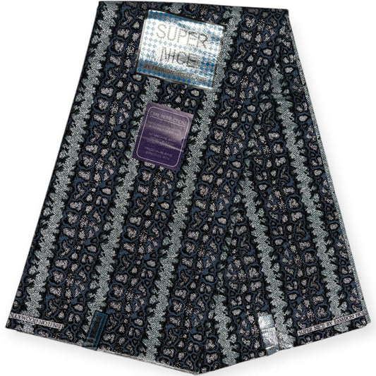 Pagne Wax Brillant Super Nice 6 Yards - Gris et Argenté - Soumawax Soumawax