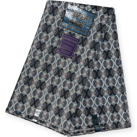 Pagne Wax Brillant Super Nice 6 Yards - Gris et Argenté - Soumawax Soumawax