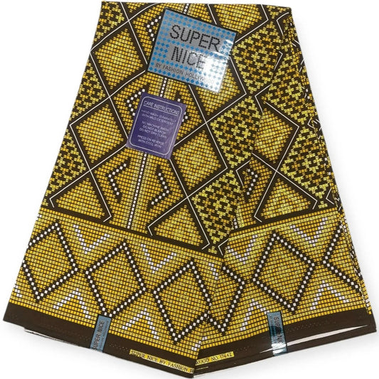 Pagne Wax Brillant Super Nice 6 Yards - Marron et Or - Soumawax Soumawax