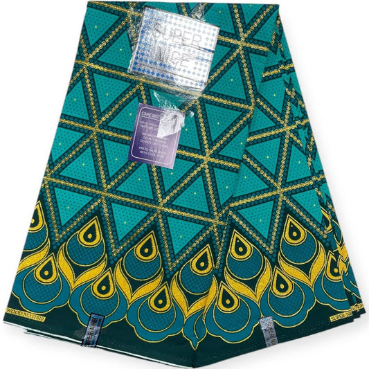 Wax Brillant Super Nice 6 Yards - Turquoise et Or Soumawax Soumawax