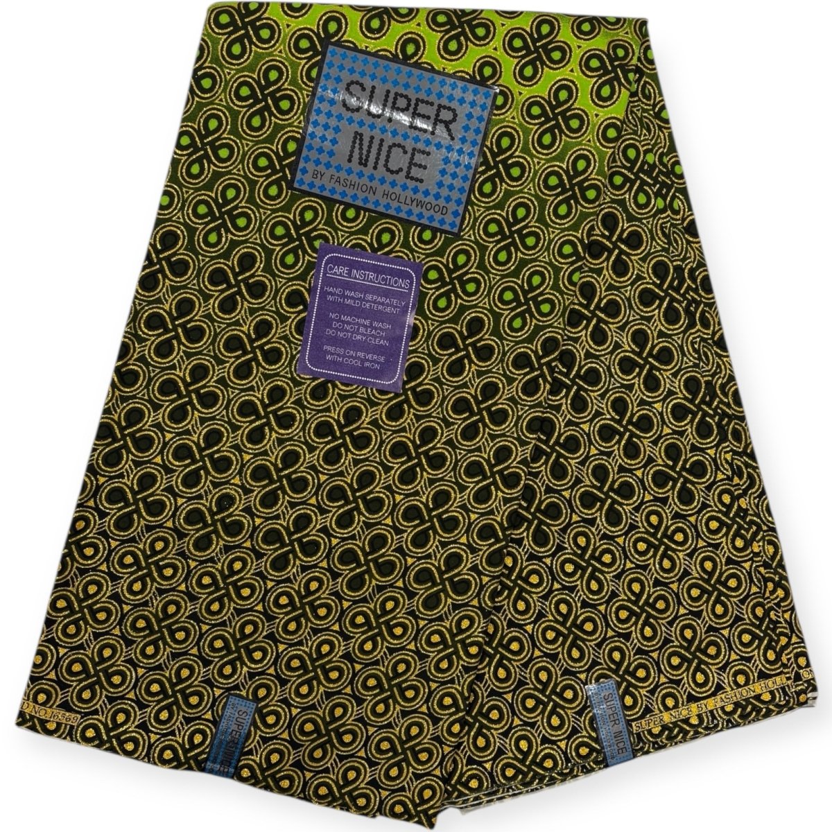 Pagne Wax Brillant Super Nice 6 Yards - Vert Clair et Or - Soumawax Soumawax