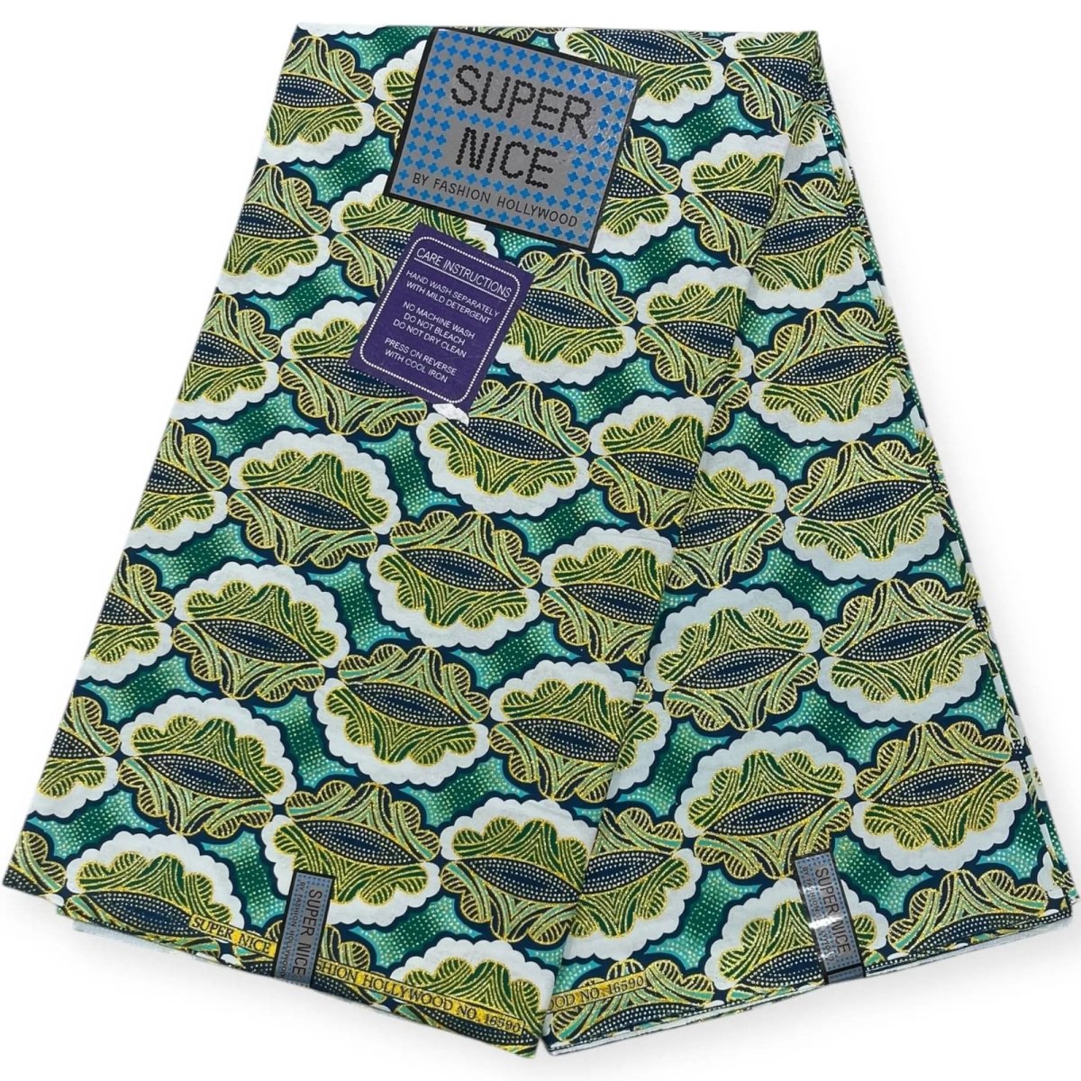 Pagne Wax Brillant Super Nice 6 Yards - Vert et Or - Soumawax Soumawax