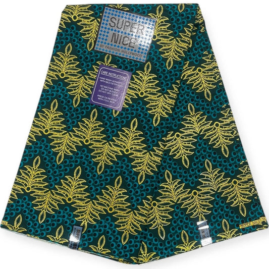 Pagne Wax Brillant Super Nice 6 Yards - Vert et Or - Soumawax Soumawax