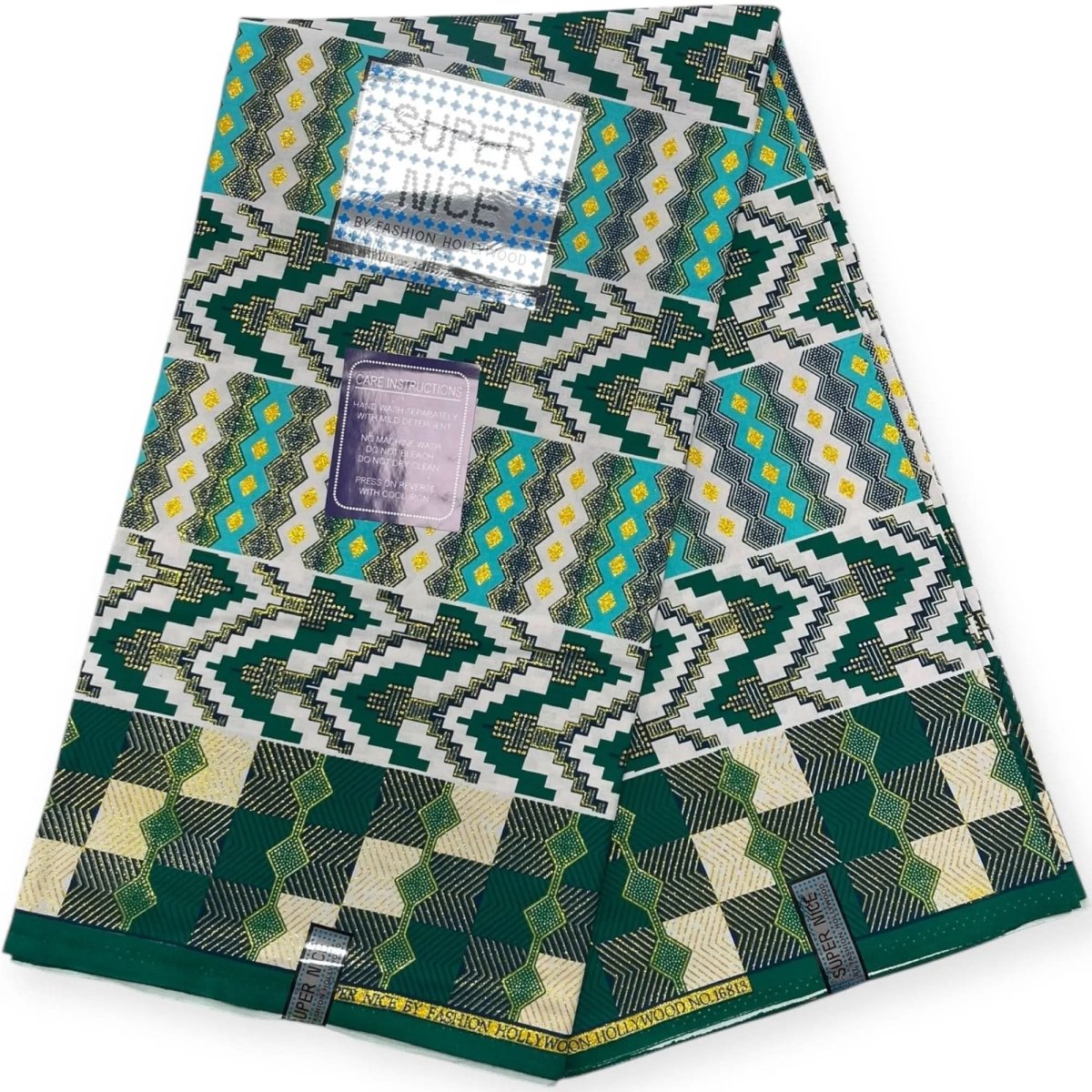 Pagne Wax Brillant Super Nice 6 Yards - Vert et Or - Soumawax Soumawax