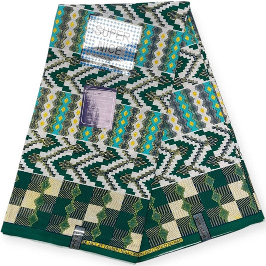 Pagne Wax Brillant Super Nice 6 Yards - Vert et Or - Soumawax Soumawax