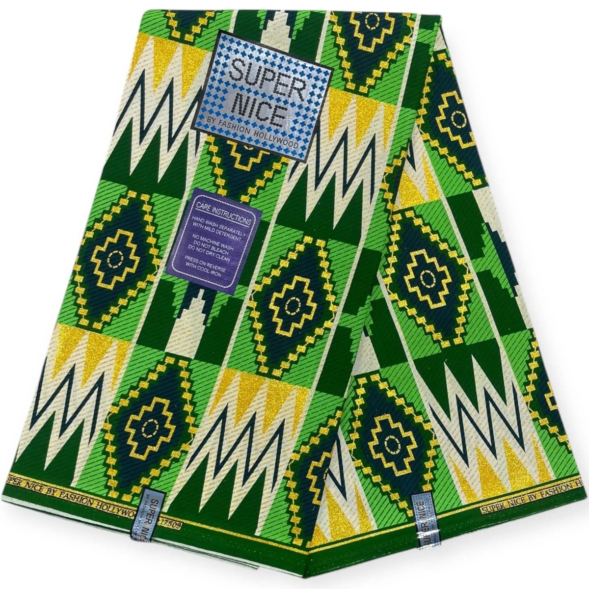 Pagne Wax Brillant Super Nice 6 Yards - Vert et Or - Soumawax Soumawax