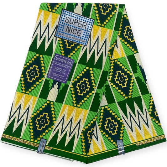 Pagne Wax Brillant Super Nice 6 Yards - Vert et Or - Soumawax Soumawax