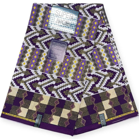 Pagne Wax Brillant Super Nice 6 Yards - Violet et Or - Soumawax Soumawax