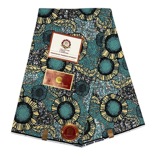 Tissu Wax Turquoise Hitarget - Pagne 6 Yards 100% Coton - Soumawax Soumawax