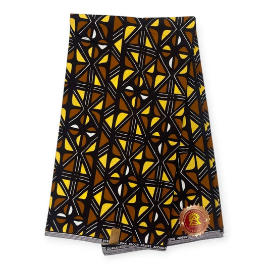 Wax Bogolan Hitarget 6 Yards - 100% Coton - Marron & Jaune - Soumawax Soumawax