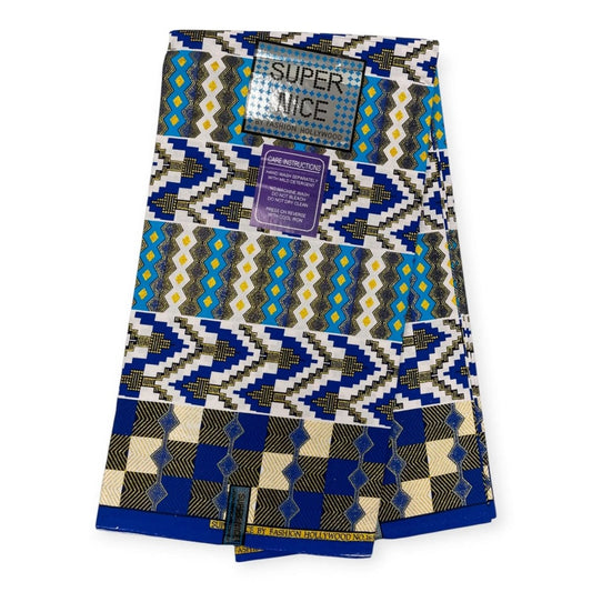 Wax Brillant Super Nice 6 Yards - Bleu & Blanc - Soumawax Soumawax