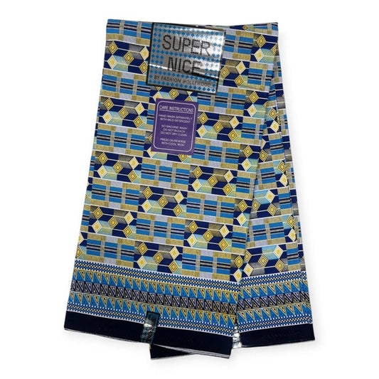 Wax Brillant Super Nice 6 Yards - Bleu & Or - Soumawax Soumawax