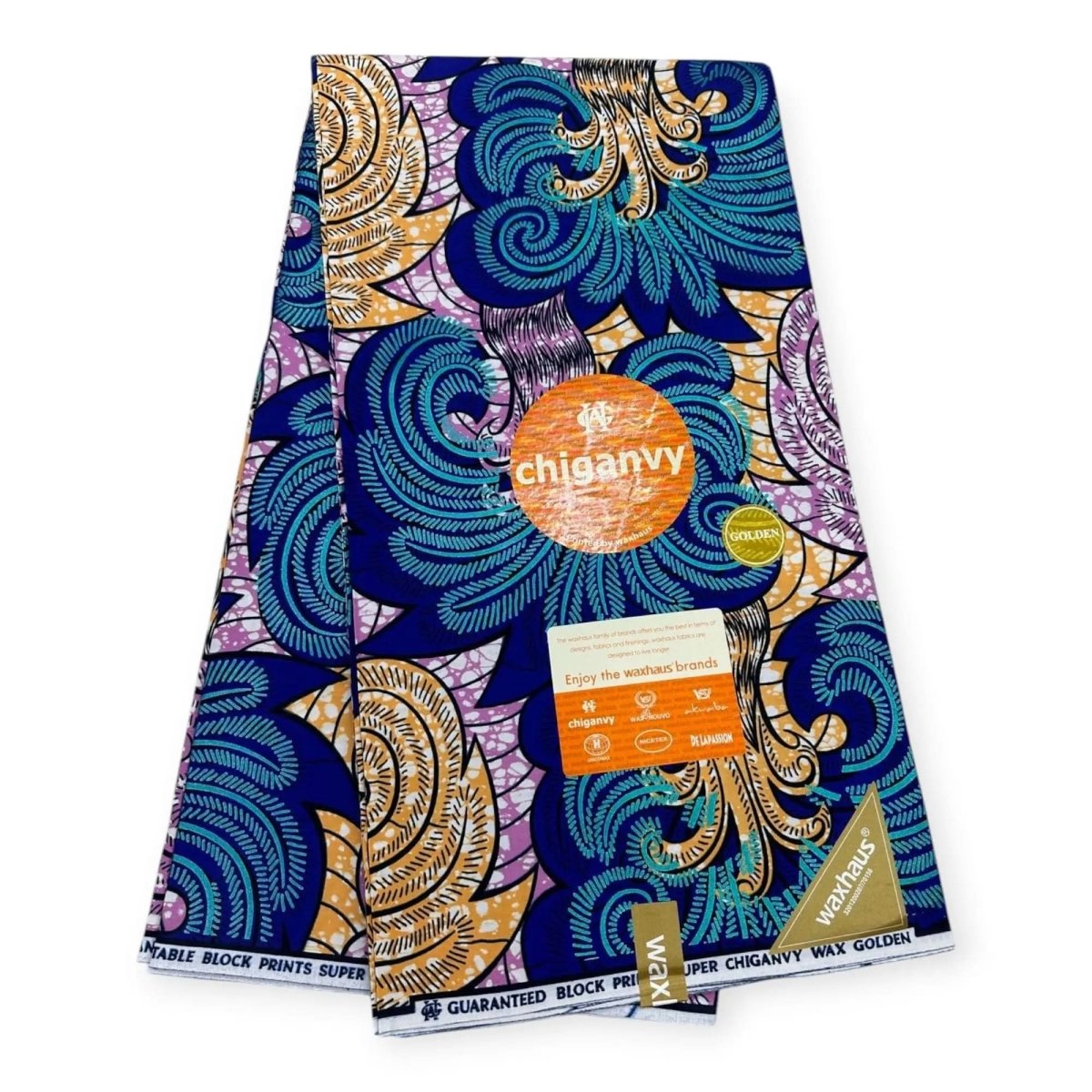 Wax Demi Super Brillant 6 Yards - 100% Coton - Bleu, Rose & Jaune by Chiganvy - Soumawax Soumawax