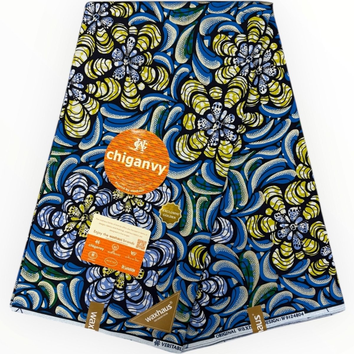 Wax Demi Super Brillant 6 Yards - 100% Coton - Bleu, Vert et Or by Chiganvy - Soumawax Soumawax