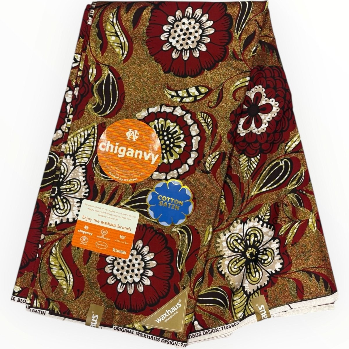 Wax Demi Super Brillant 6 Yards - 100% Coton - Rouge, Vert et Or by Chiganvy - Soumawax Soumawax